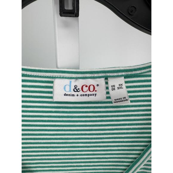 Denim & Co. Green Striped Yarn Dye Stripe Jersey Flutter-Sleeve V-Neck Size 3X - Picture 3 of 5